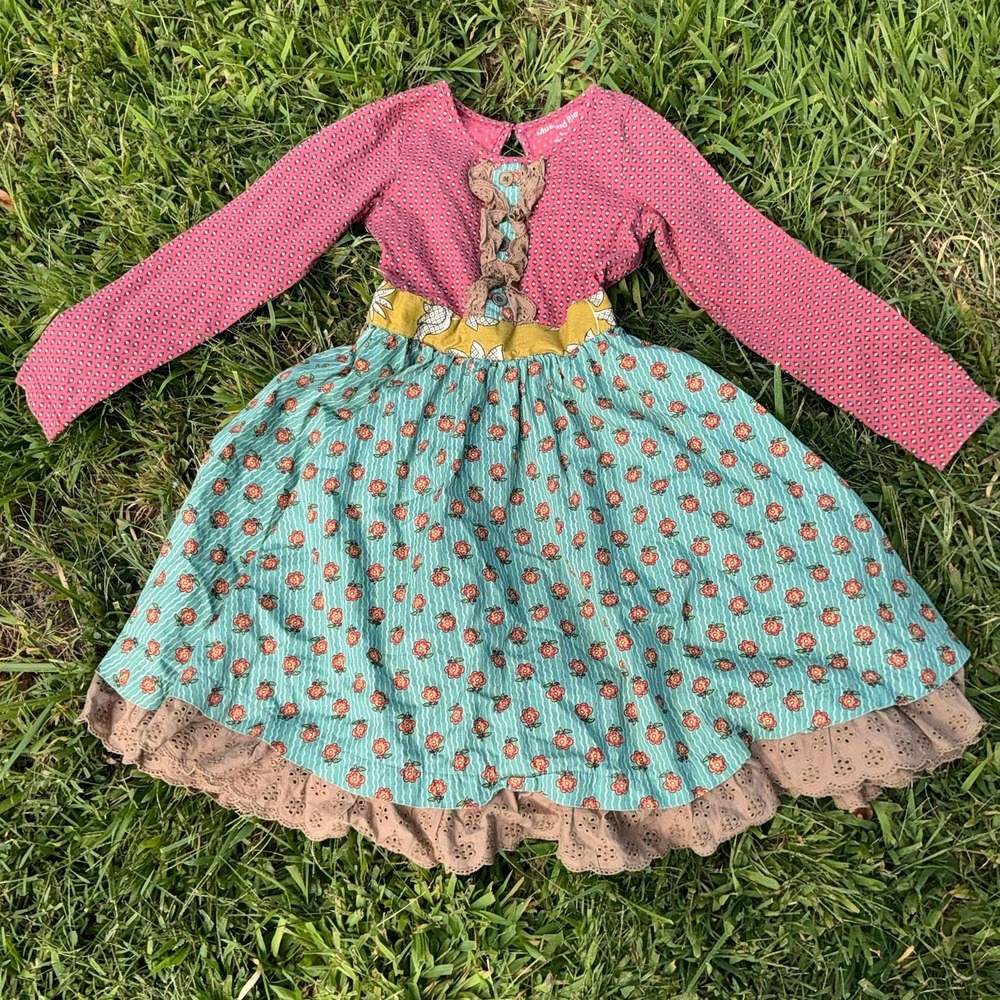 Mustard Pie Girls‎ Twirl Dress Size 6 Boho Long Sleeve Prairie Brown Blue Red